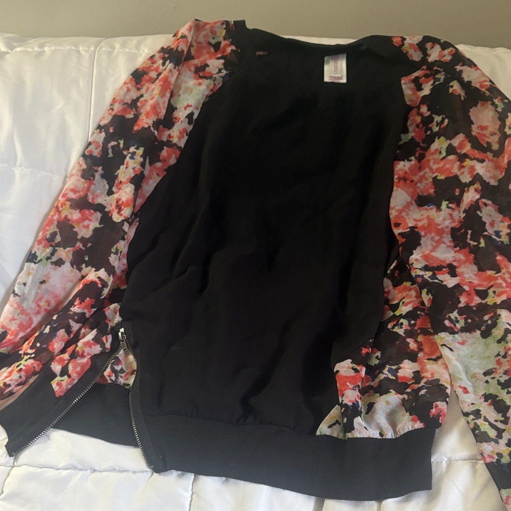 Xhilaration Black Floral Bomber Jacket